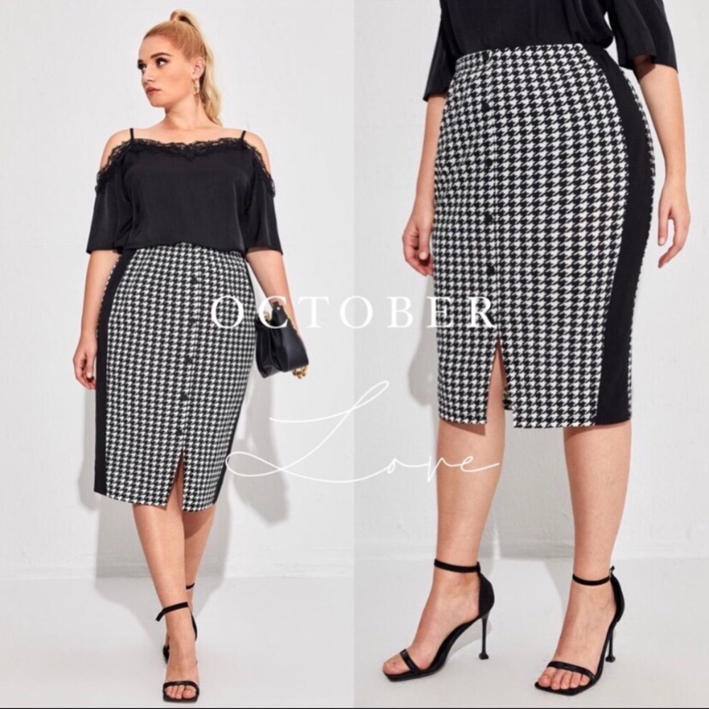 PLUS SIZE Houndstooth Print Pencil Skirt
